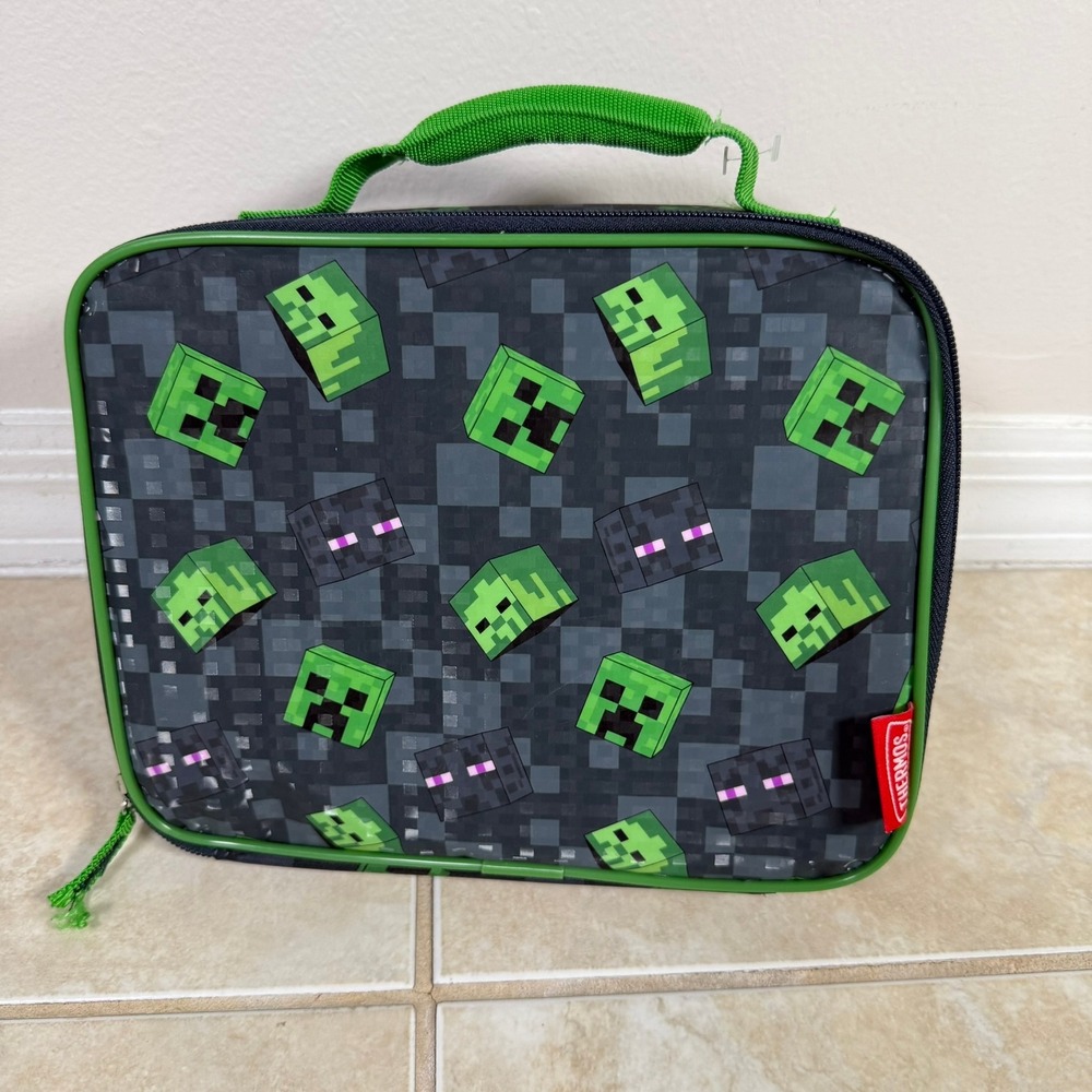 Thermos Minecraft Lunch Box Green Black Creeper Enderman Insulated Bag